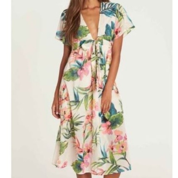 Billabong Rolling Seas Midi Dress, Tropical/Floral, Party, Resort, Beachy, XS - Picture 1 of 8